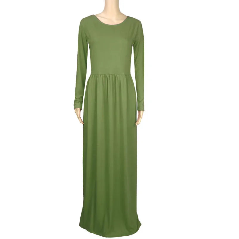 Women’s Long Sleeve Pocket Maxi Dress – Casual Chic