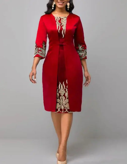 Lace Mesh Party Dress – Formal Three-Quarter Sleeve