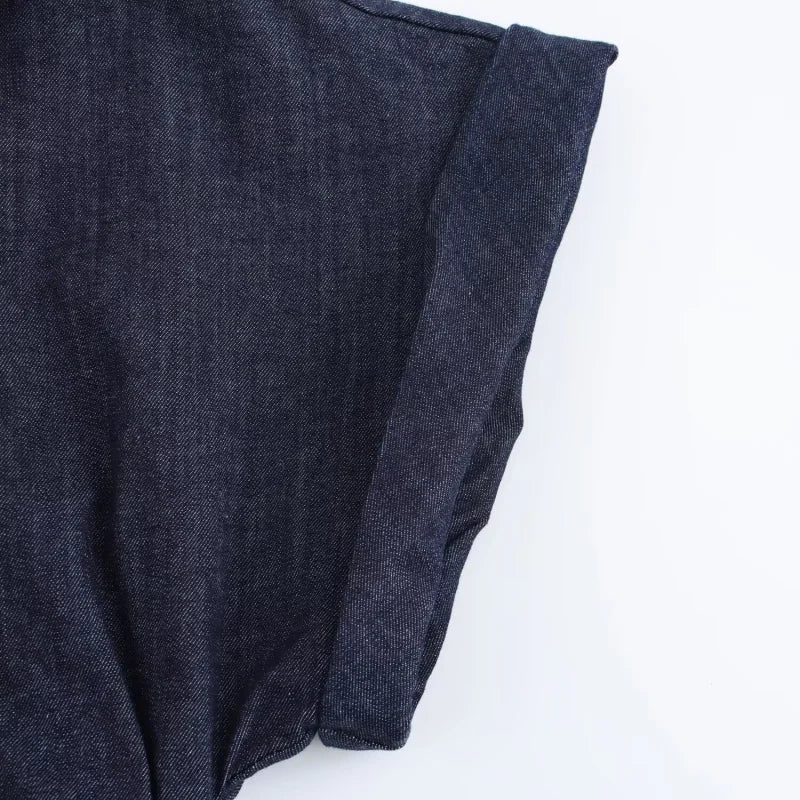 ETJ 2025 Spring Denim Midi Dress – Lapel, Side Zipper, Slim Fit, Elegant