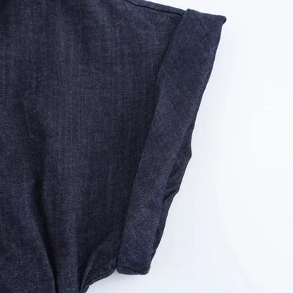 ETJ 2025 Spring Denim Midi Dress – Lapel, Side Zipper, Slim Fit, Elegant