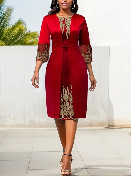 Lace Mesh Party Dress – Formal Three-Quarter Sleeve