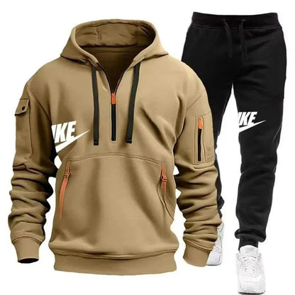 Men’s Zipper Hoodie & Pants Set – Warm Winter Fit