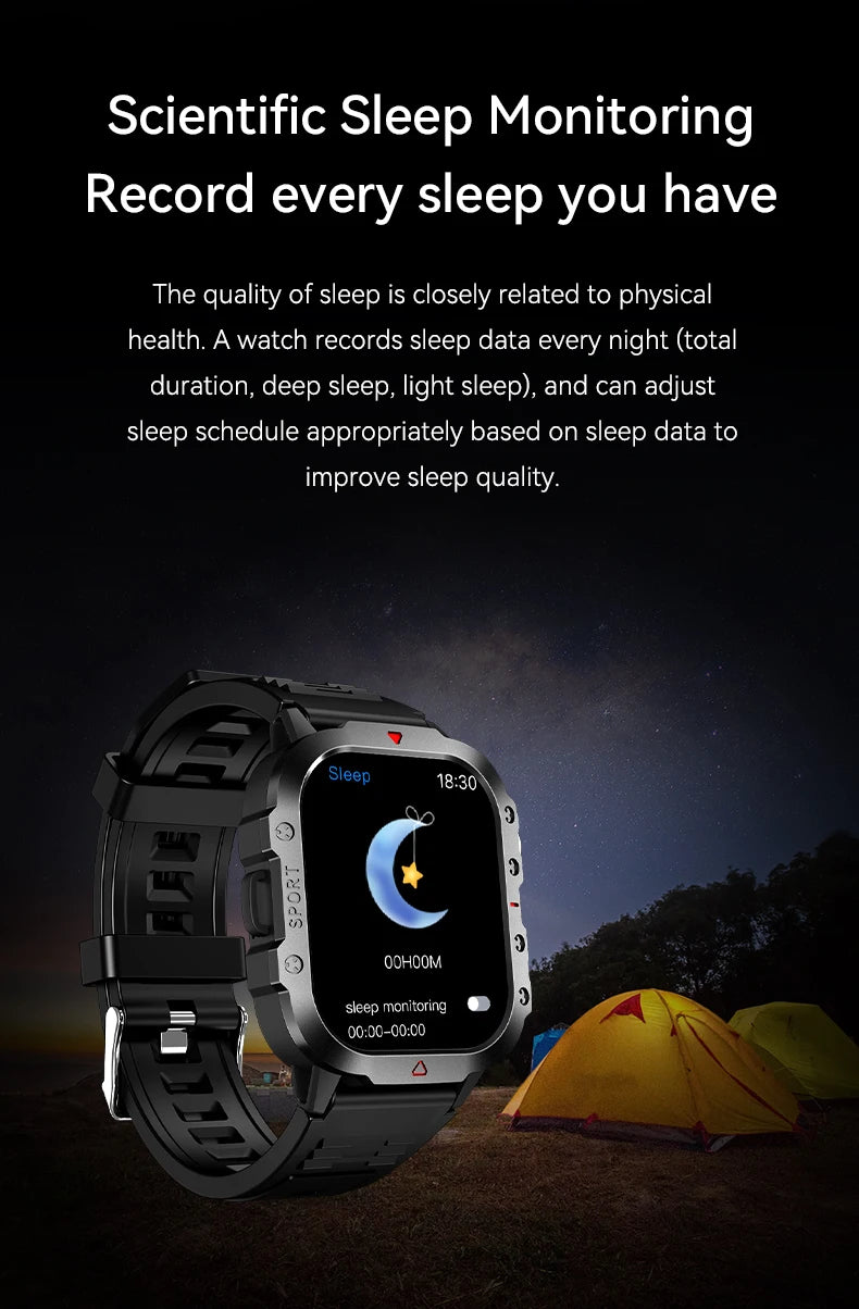 LAXASFIT 2025 Military Smartwatch — Rugged Outdoor Edition
