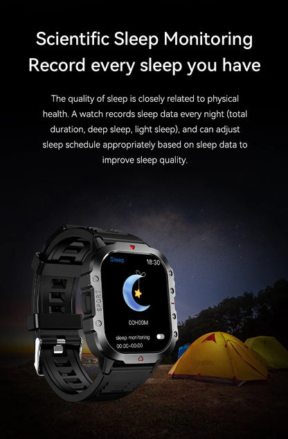 LAXASFIT 2025 Military Smartwatch — Rugged Outdoor Edition