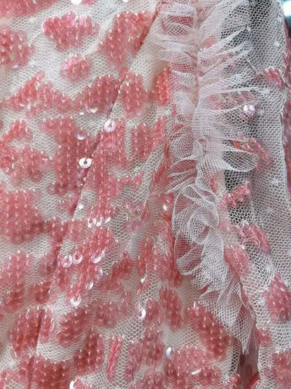 QMQA Sequin V-Neck Evening Dress Elegant Long Sleeve Dress