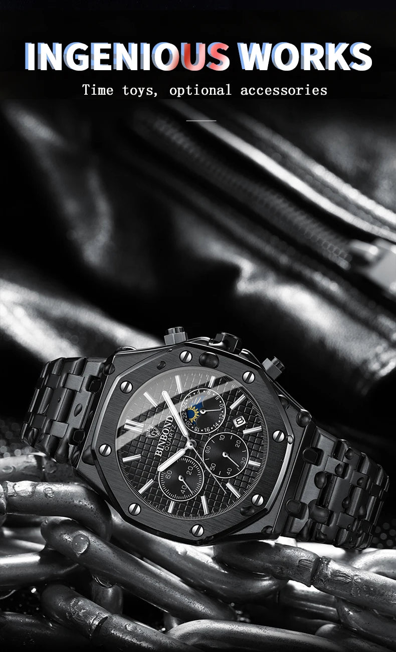 BINBOND Luxury Quartz Watch — Luminous & Waterproof