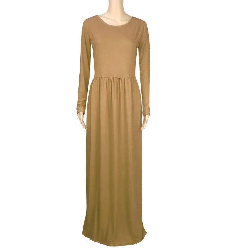 Women’s Long Sleeve Pocket Maxi Dress – Casual Chic