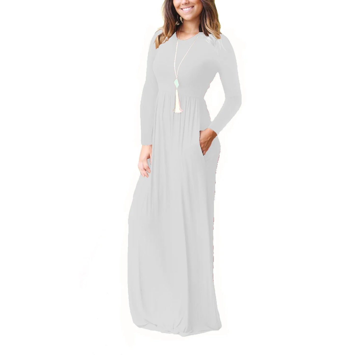 Women’s Long Sleeve Pocket Maxi Dress – Casual Chic