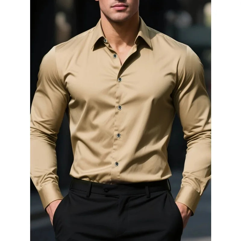 Classic Long Sleeve Shirt — Stretch Fit, Solid Color