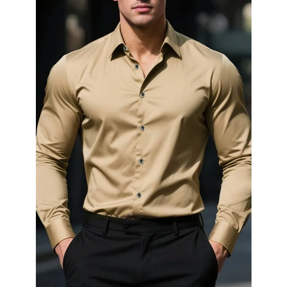 Classic Long Sleeve Shirt — Stretch Fit, Solid Color