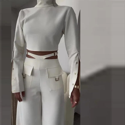 Women’s Turtleneck Pant Set & Wide Leg Long Pants