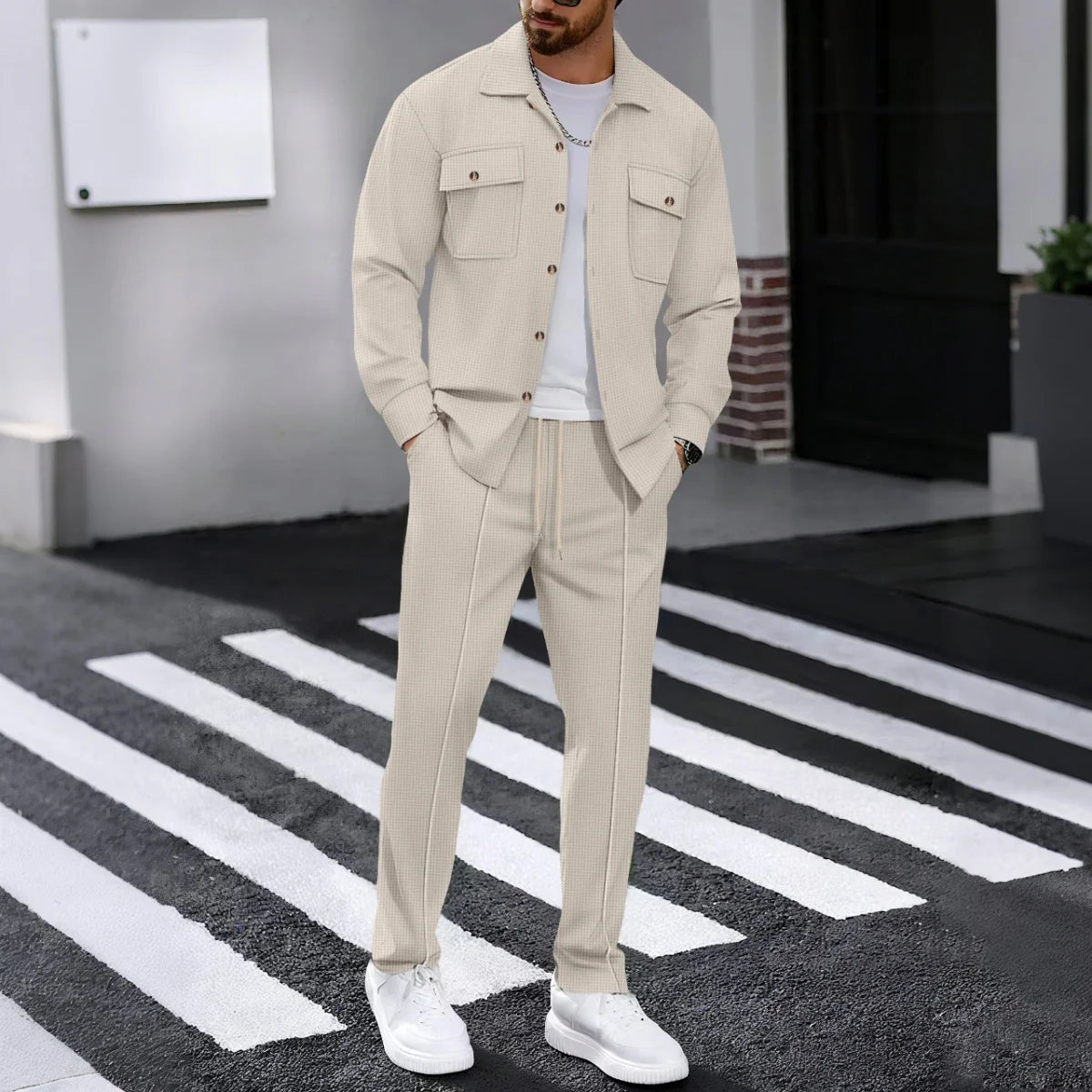 Street Style Two-Piece Suit Set — Casual & Padded