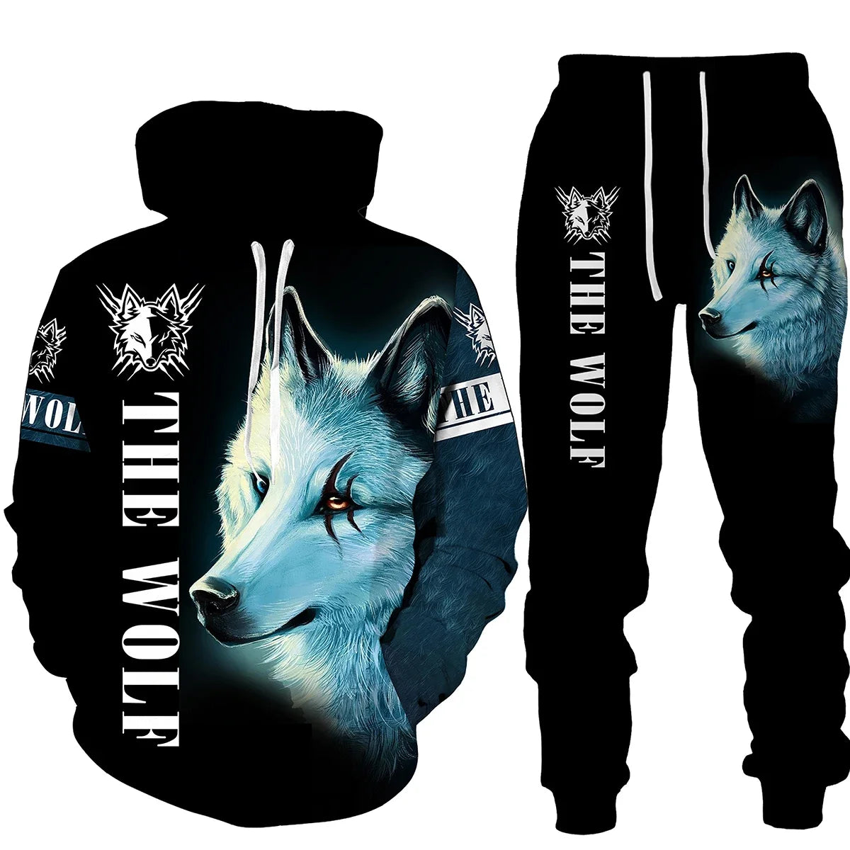 Wolf Print 3D Hoodie & Pants Set – Streetwear Fit