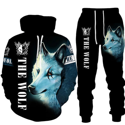 Wolf Print 3D Hoodie & Pants Set – Streetwear Fit