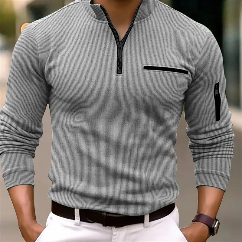 Men’s Striped Zipper Polo – Luxury Casual Style