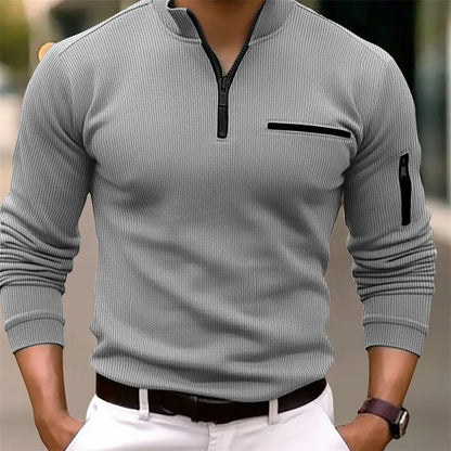 Men’s Striped Zipper Polo – Luxury Casual Style