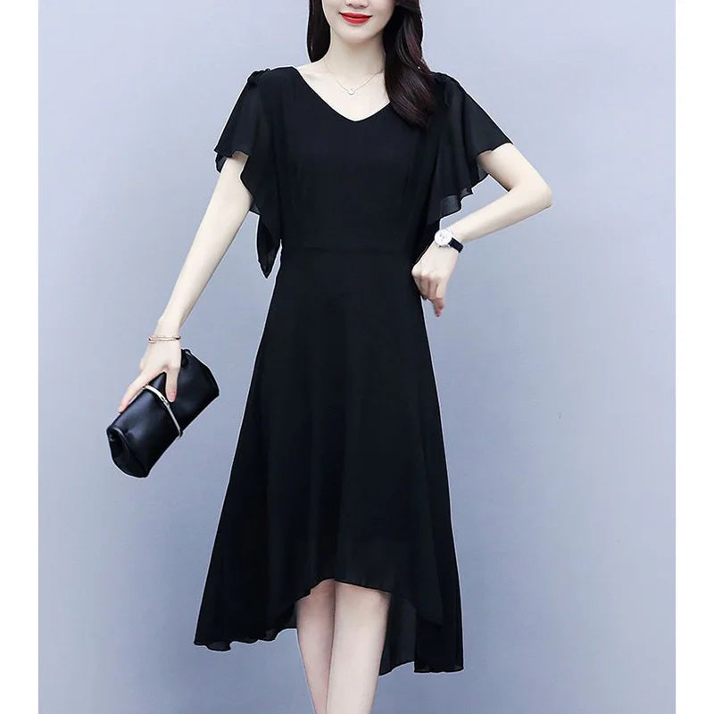 Asymmetrical Ruffle Midi Dress – Elegant Summer Style