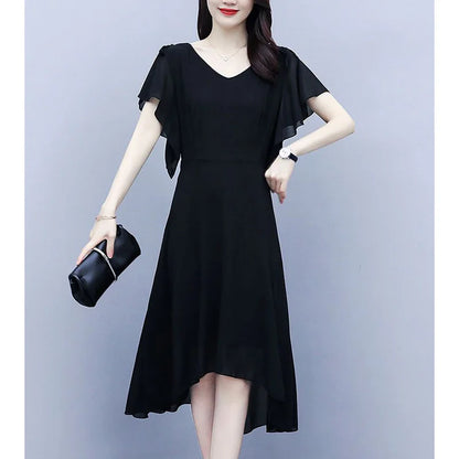 Asymmetrical Ruffle Midi Dress – Elegant Summer Style