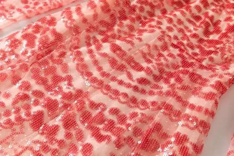 QMQA Sequin V-Neck Evening Dress Elegant Long Sleeve Dress