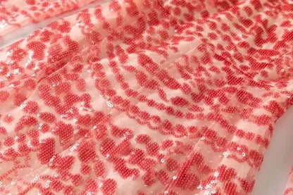 QMQA Sequin V-Neck Evening Dress Elegant Long Sleeve Dress