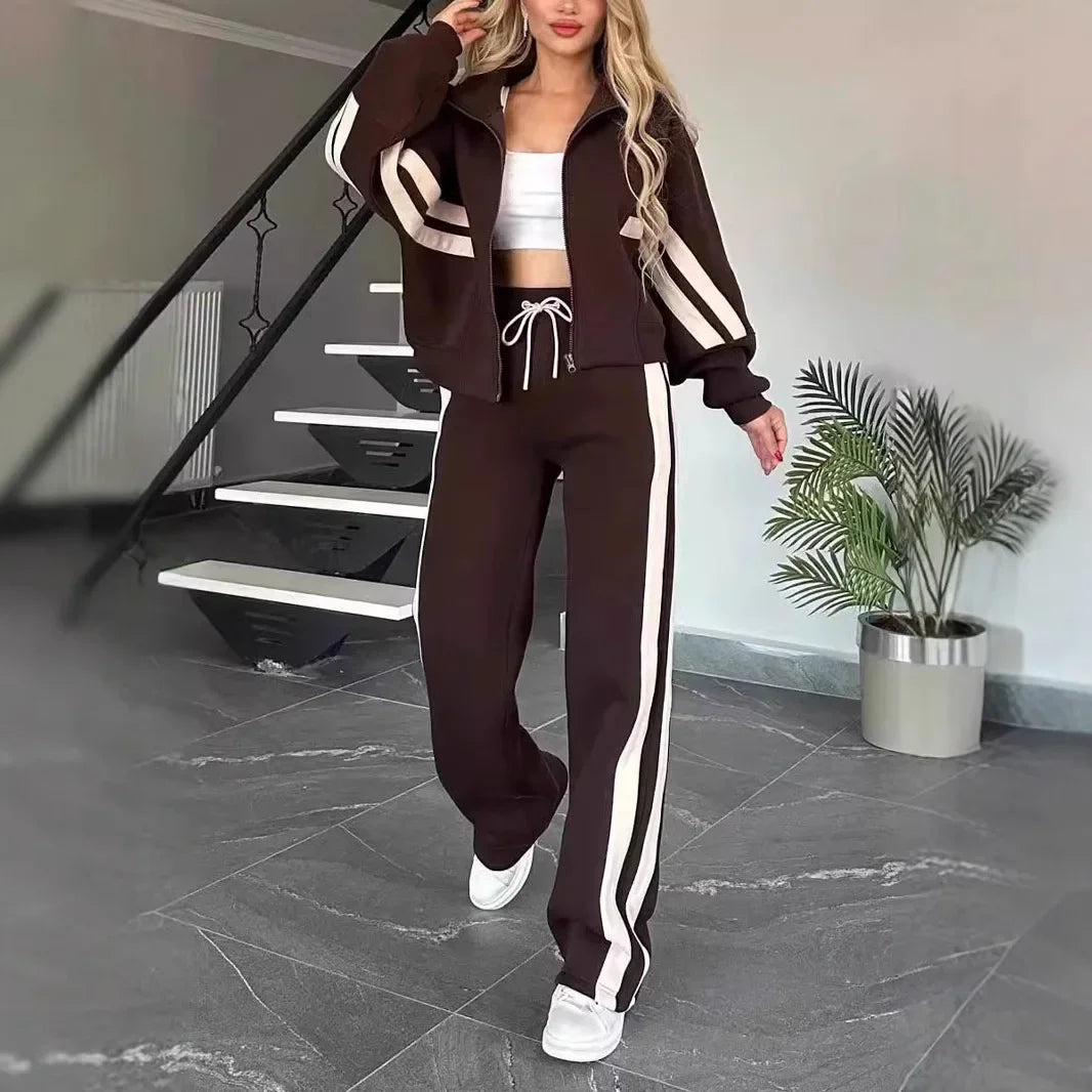 Women’s Two-Piece Striped Tracksuit Set – Y2K