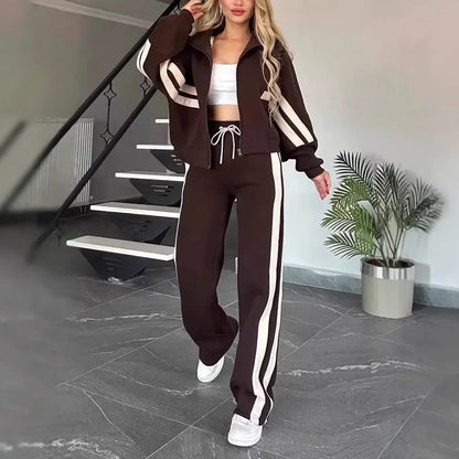 Women’s Two-Piece Striped Tracksuit Set – Y2K