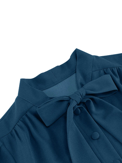 Tonval Bow Neck Pleated Dress  Tonval Vintage Swing Dress