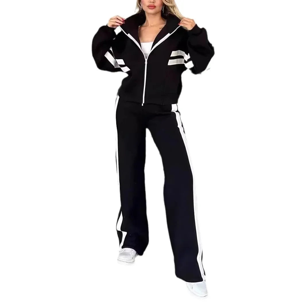 Women’s Two-Piece Striped Tracksuit Set – Y2K