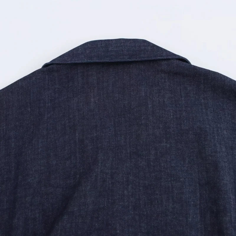 ETJ 2025 Spring Denim Midi Dress – Lapel, Side Zipper, Slim Fit, Elegant