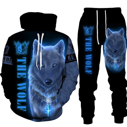 Wolf Print 3D Hoodie & Pants Set – Streetwear Fit