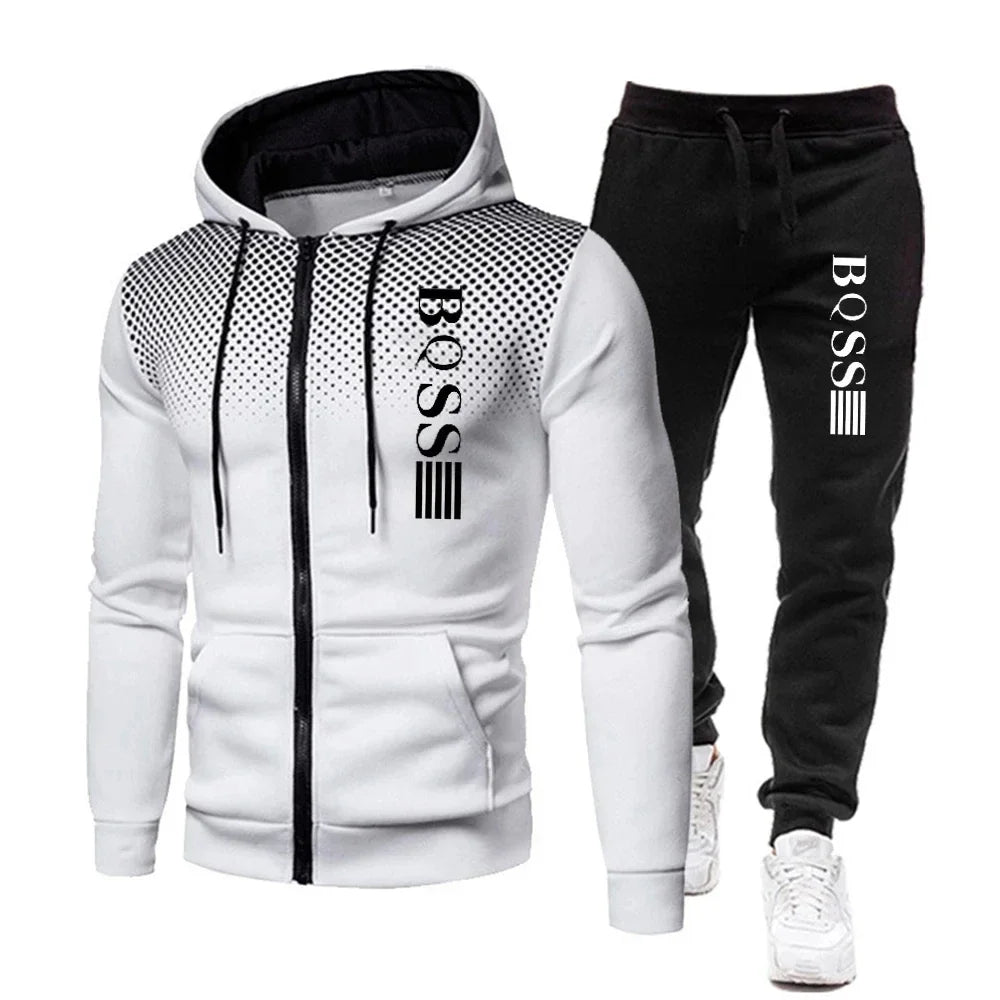 Men’s Hooded Print Tracksuit Set, Men’s Printed Jogging Set