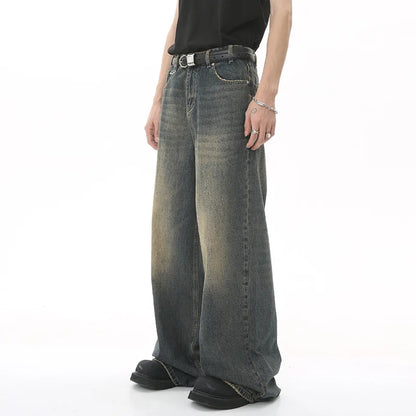 IEFB Washed Denim Jeans – Wide Leg Streetwear Style