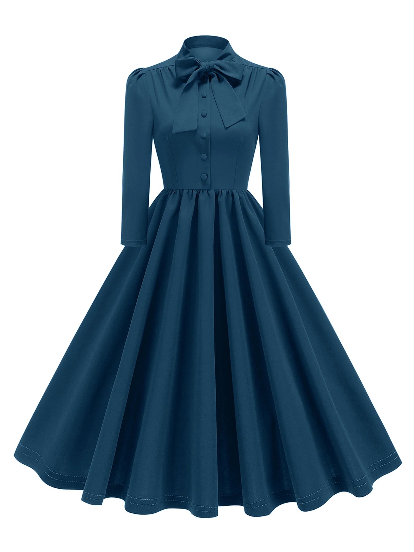 Tonval Bow Neck Pleated Dress  Tonval Vintage Swing Dress