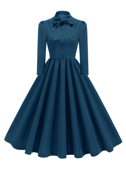 Tonval Bow Neck Pleated Dress  Tonval Vintage Swing Dress