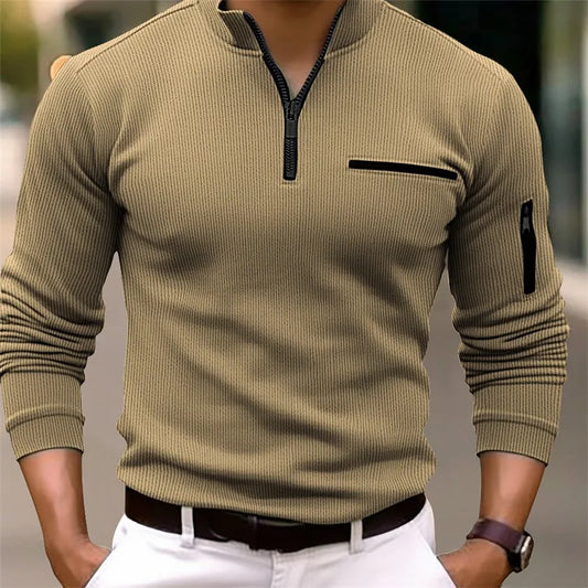 Men’s Striped Zipper Polo – Luxury Casual Style