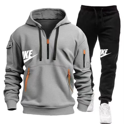 Men’s Zipper Hoodie & Pants Set – Warm Winter Fit