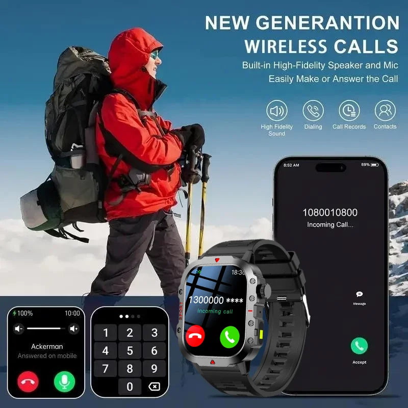 LAXASFIT 2025 Military Smartwatch — Rugged Outdoor Edition