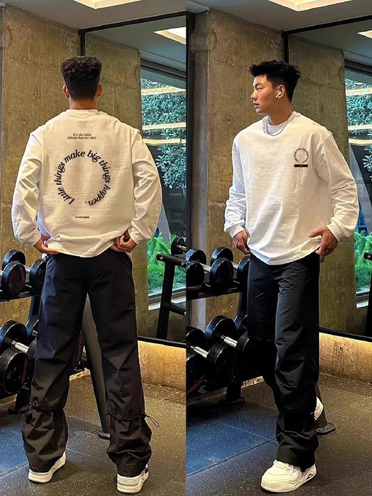 Men’s Cotton Letter Print Long Sleeve Gym Top