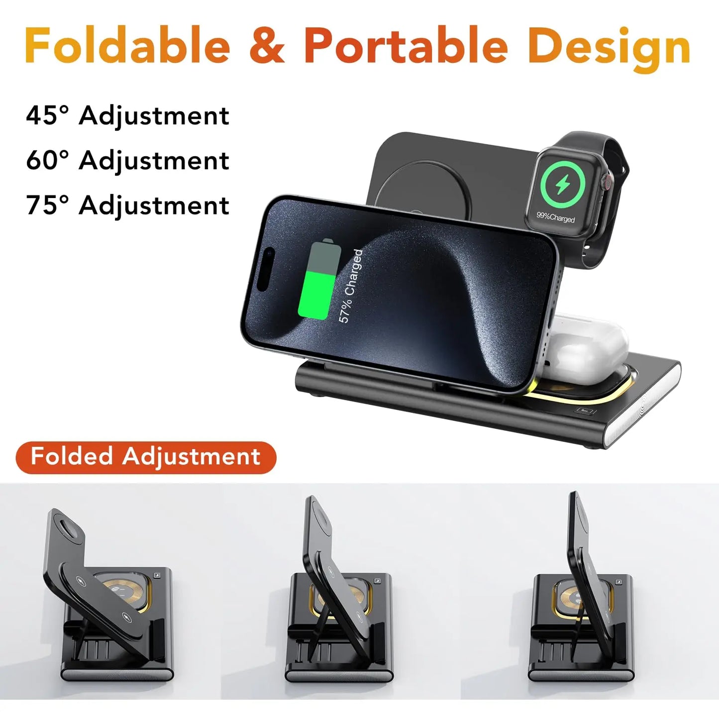 30W 3-in-1 Foldable Fast Charger Stand – iPhone, Watch, AirPods