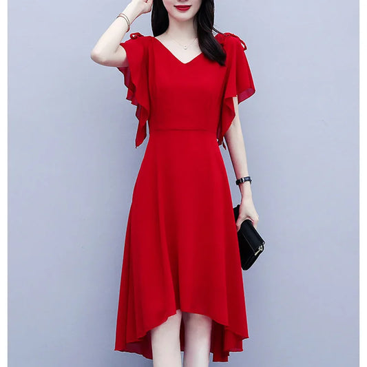 Asymmetrical Ruffle Midi Dress – Elegant Summer Style