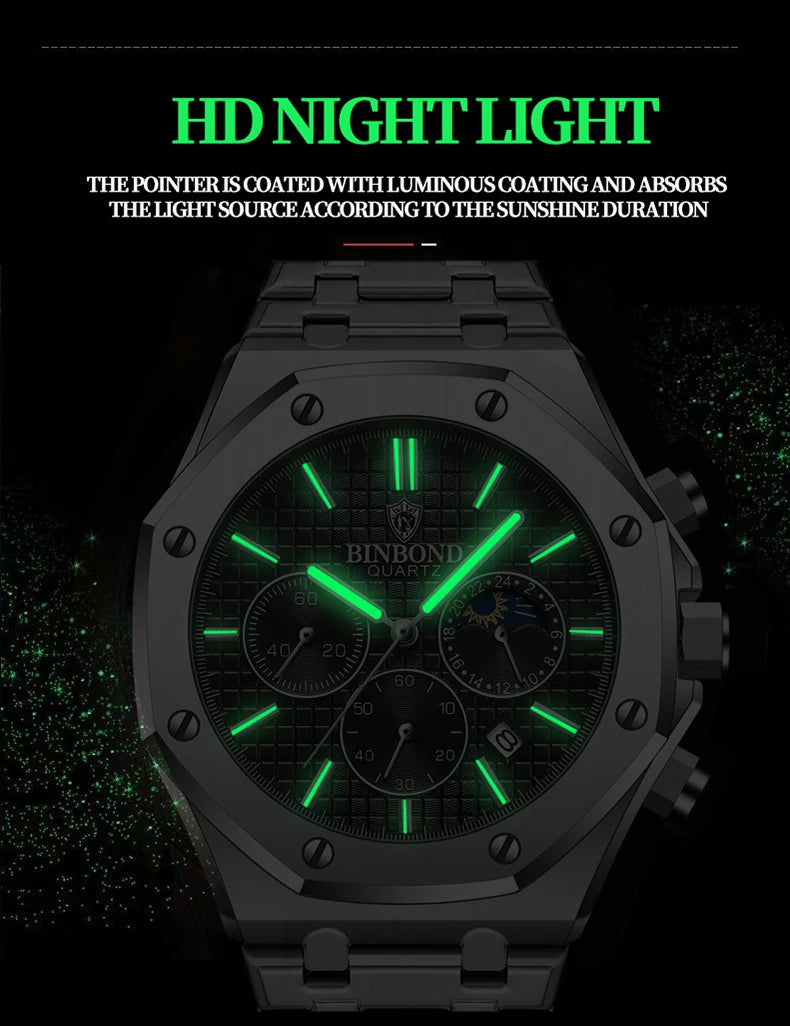 BINBOND Luxury Quartz Watch — Luminous & Waterproof