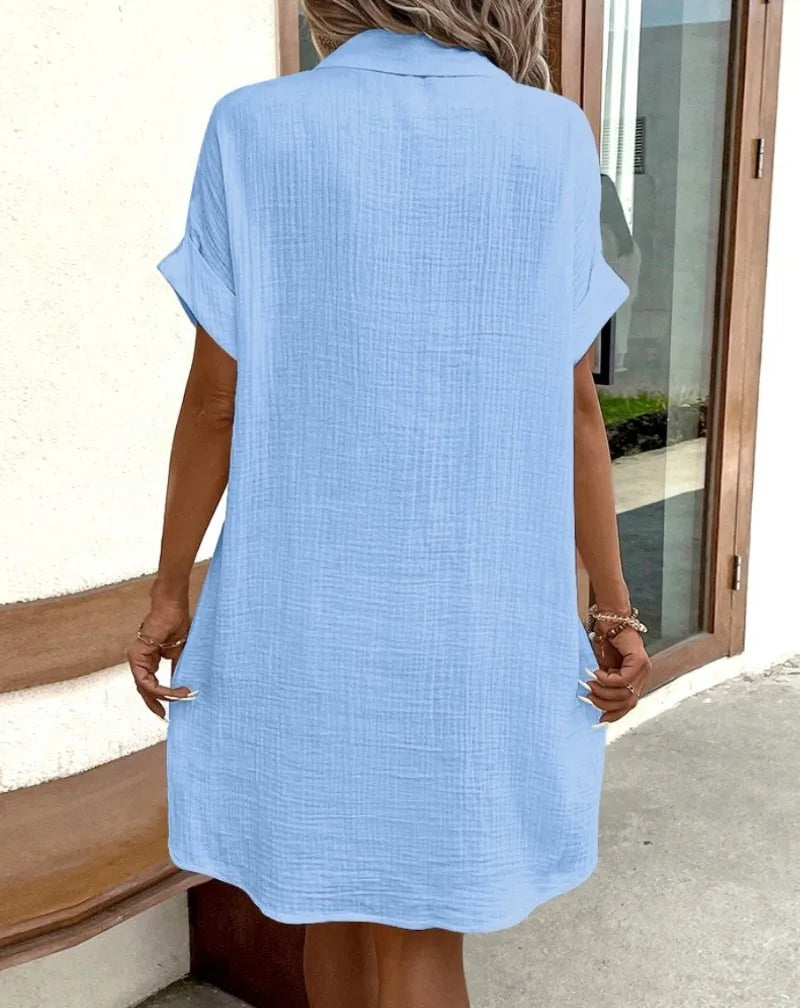 Minimalist V-Neck Shirt Dress  Women’s Loose Pocket Dress