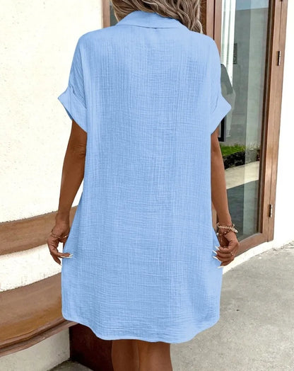 Minimalist V-Neck Shirt Dress  Women’s Loose Pocket Dress