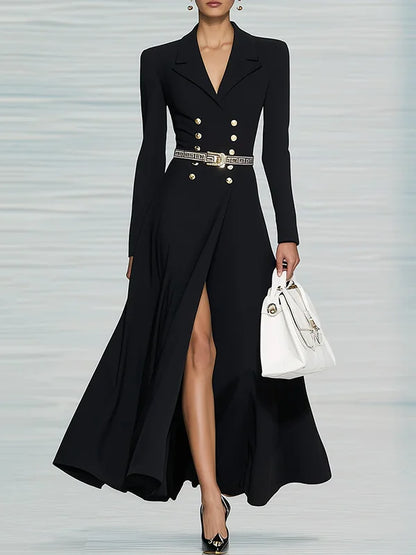 Women’s Office Maxi Dress – Buttoned Formal Style