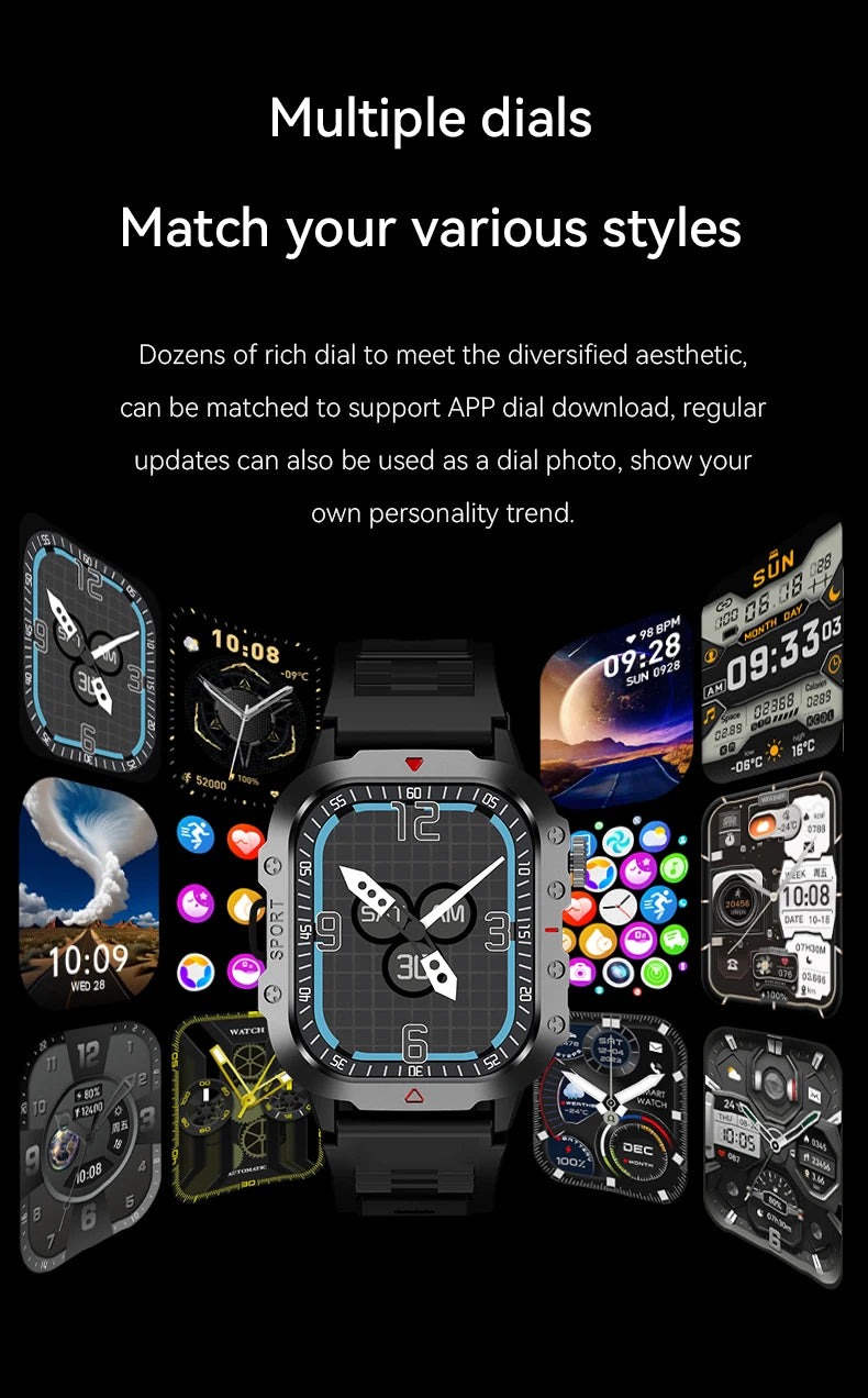 LAXASFIT 2025 Military Smartwatch — Rugged Outdoor Edition