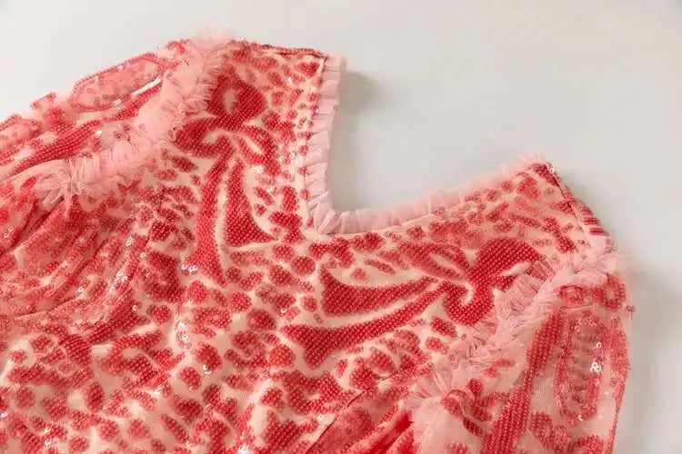 QMQA Sequin V-Neck Evening Dress Elegant Long Sleeve Dress