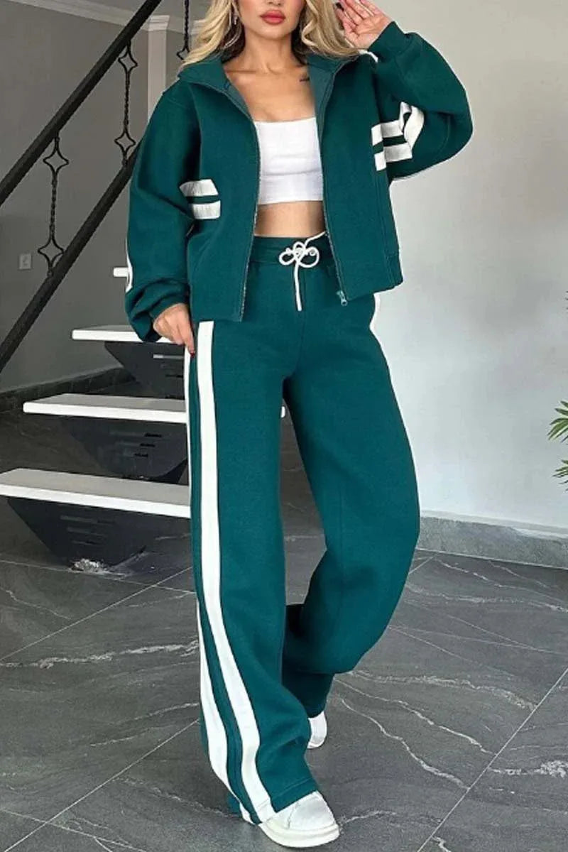 Women’s Two-Piece Striped Tracksuit Set – Y2K
