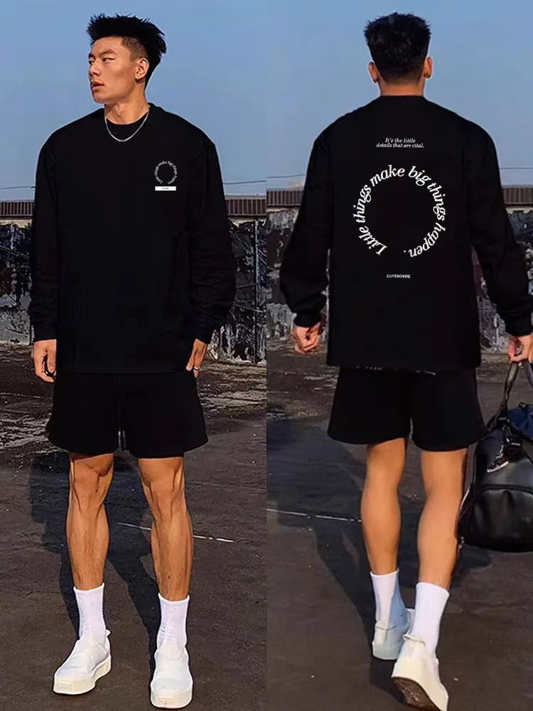 Men’s Cotton Letter Print Long Sleeve Gym Top