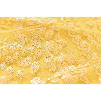 QMQA Sequin V-Neck Evening Dress Elegant Long Sleeve Dress