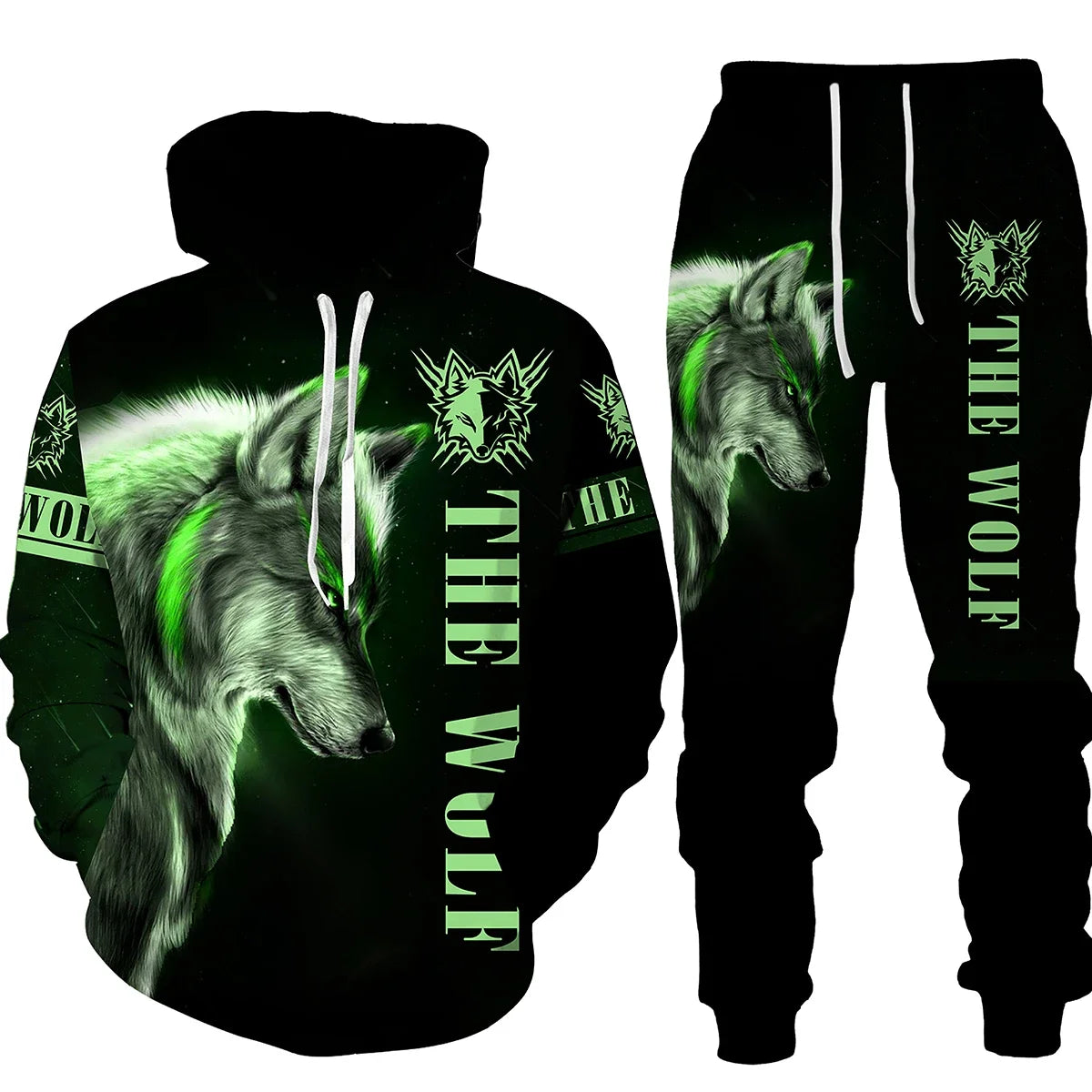 Wolf Print 3D Hoodie & Pants Set – Streetwear Fit